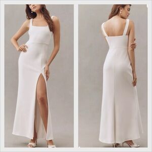 BHLDN Blake Square Neck Stretch Crepe Maxi Dress White Size 16